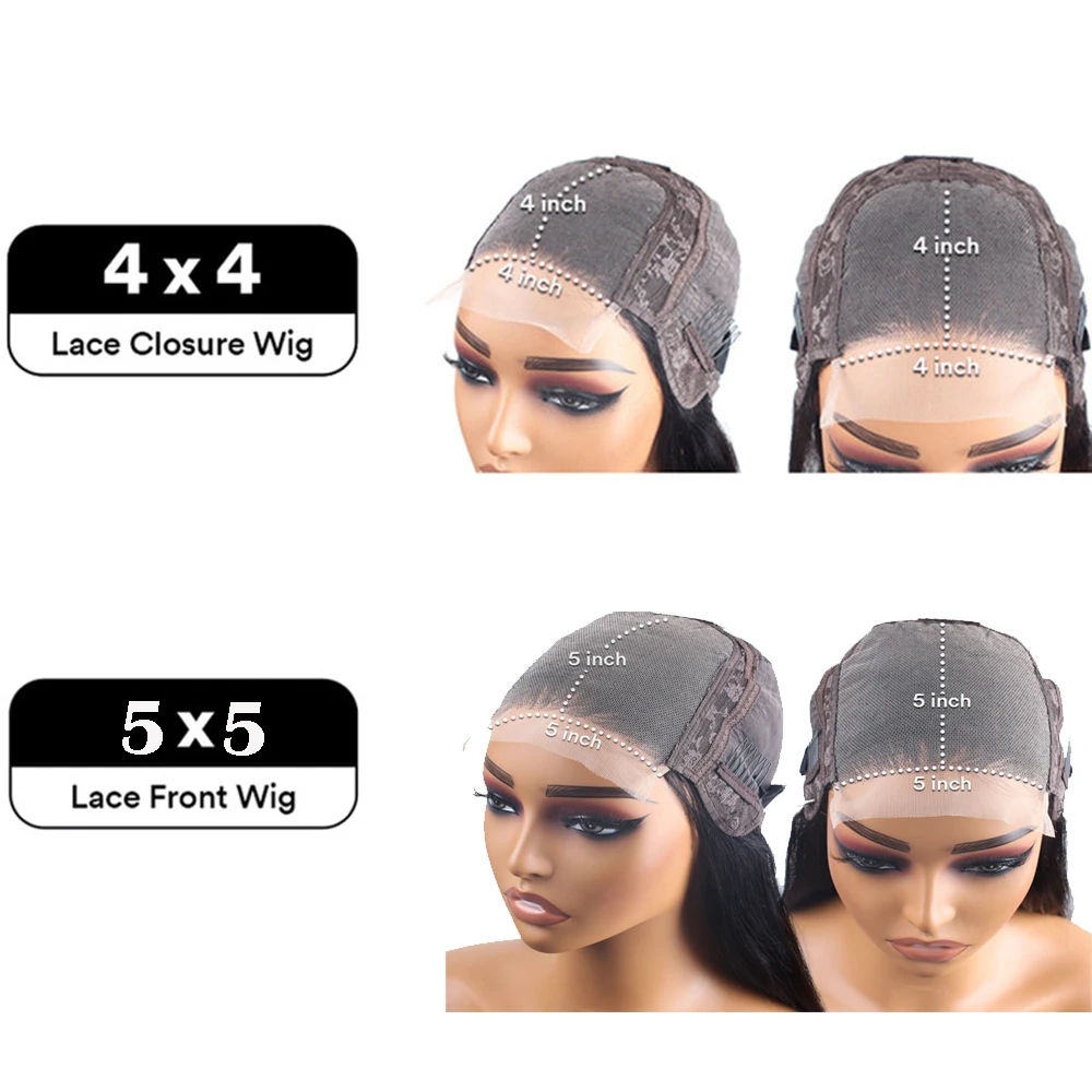 ตรง 4x4 ปิดลูกไม้ด้านหน้าวิกผมผมมนุษย์ผู้หญิง 5x5 ปิดลูกไม้ด้านหน้า Bob Wigs Brazilion Glueless วิกผมพร้อมสวมใส่