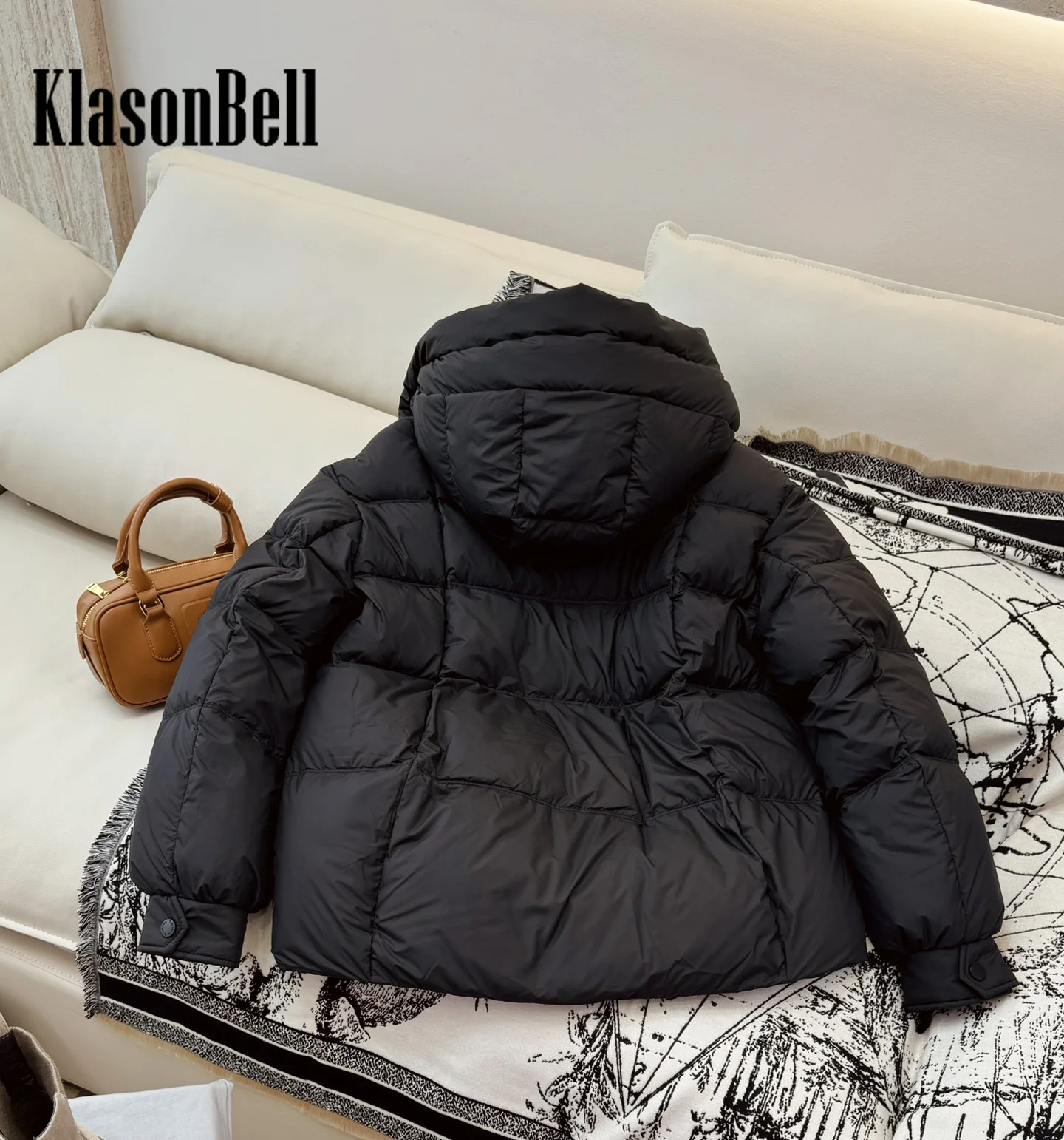 9.5 KlasonBell Women Fashion Casual Bread Short Down Outerwear Lace-up Hooded Thick Long Sleeve Goose Down Jacket