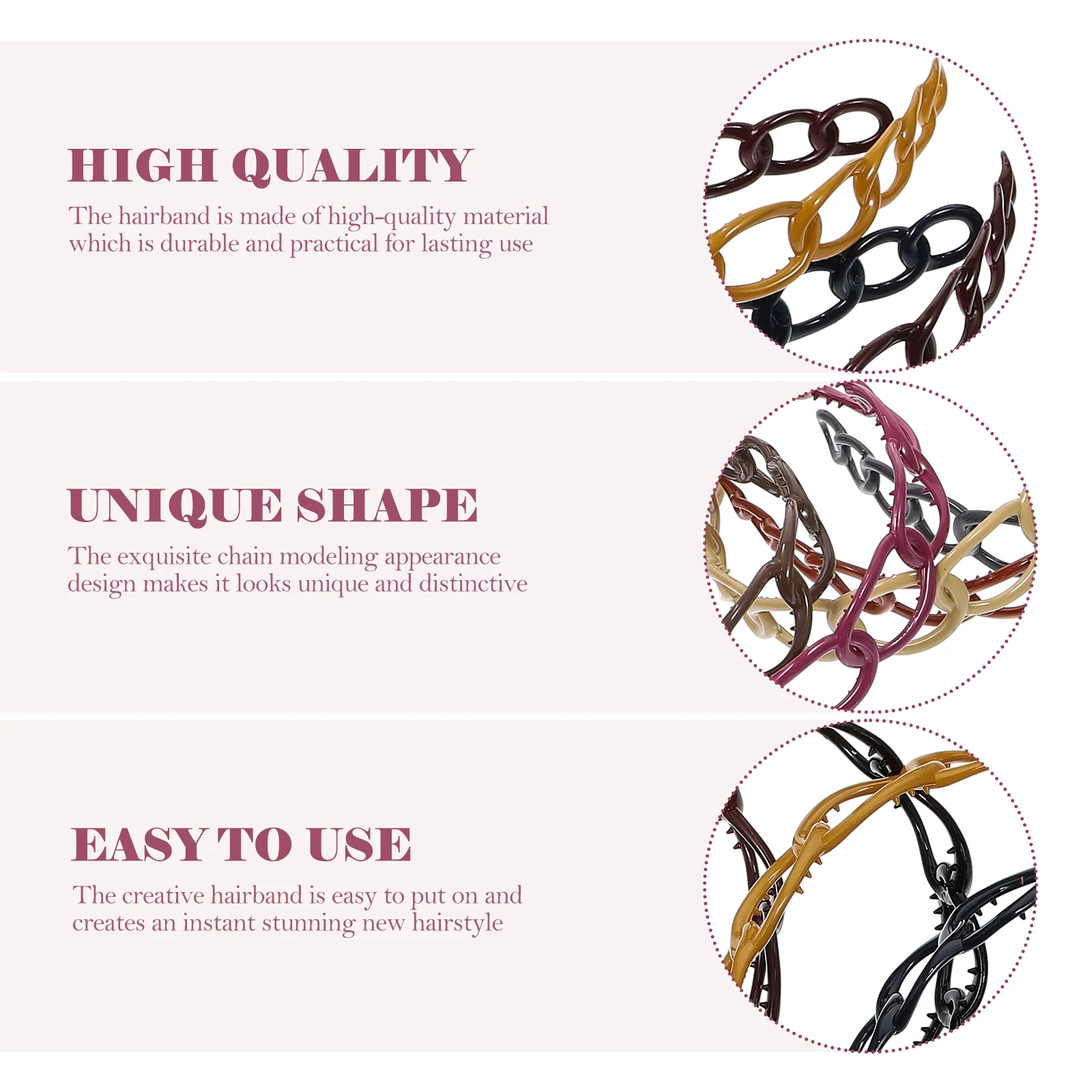 

10pcs Chain Modeling Hair Hoops Wide Plastic Charming Headdress Girls Charming Woman Headdress Hairb Stylish Party Accessories