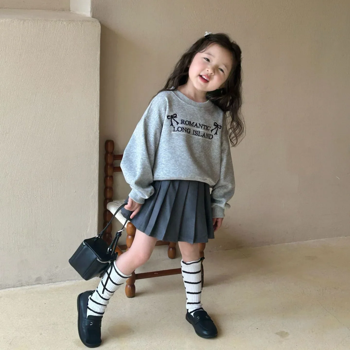 Girls Gray Hoodie Children 2024 New Autumn Collection Fashion Simple Casual Baby Girls Hoodie Clothes Korean Simple Style Top