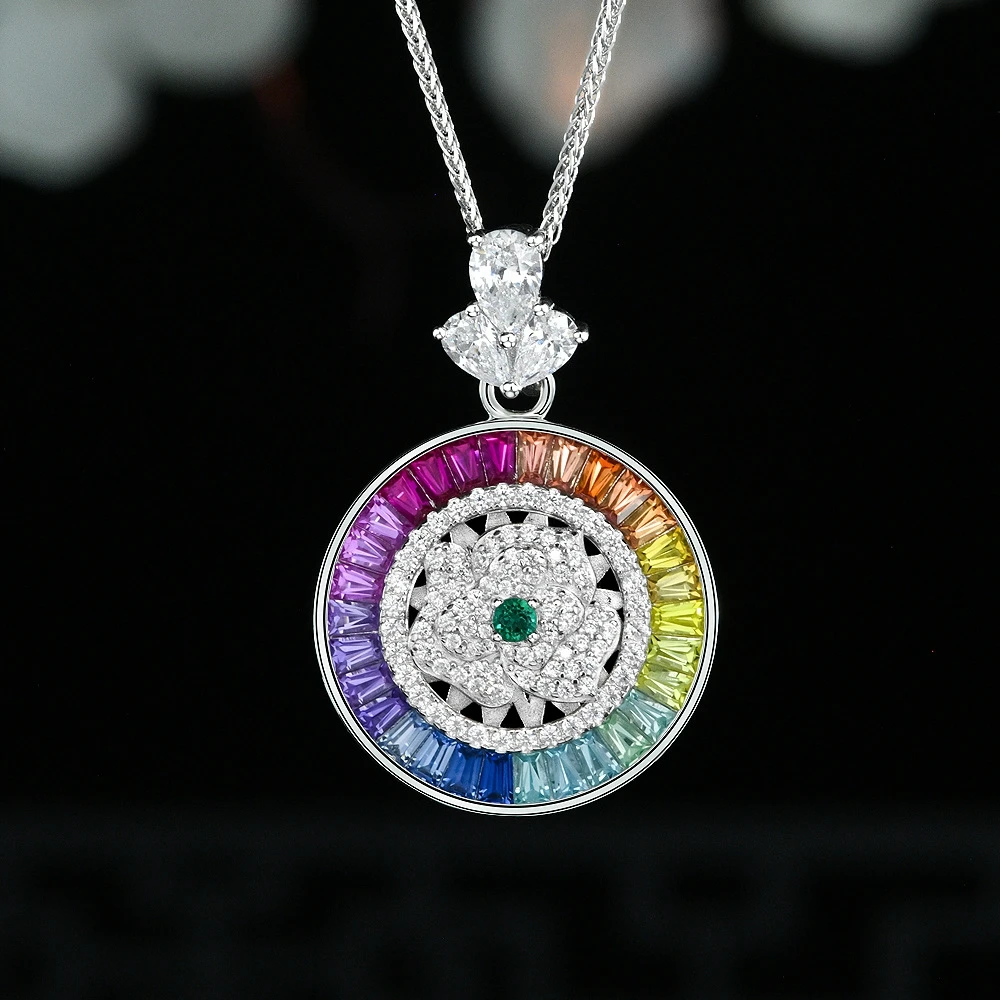 Wong Rain 100% 925 Sterling Silver Colorful Lab Sapphire High Carbon Diamond Gemstone Pendant Necklace Fine Jewelry Wholesale