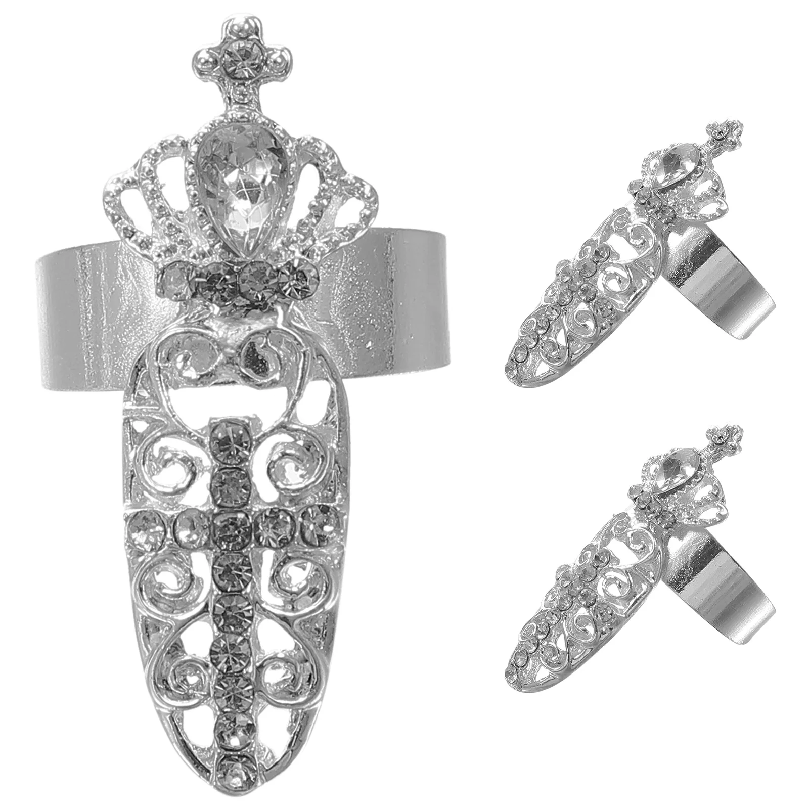 

3Pcs Crown Rhinestone Fingernail Ring Fine Texture Hand Joint Ring Women Finger Jewelry Decorative Ornament Finger Decor