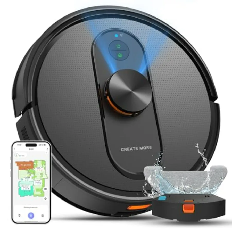 

Robot Vacuum and Mop for Pet Owners on Hard Floors and Carpet: LiDAR Mapping, 5000Pa Suction, Self-Recharging, Wi-Fi/App/Alexa