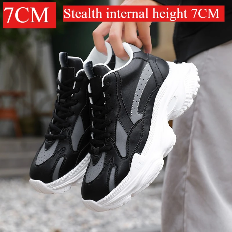 

2025 New Men's Fashion Casual Invisible Inside Heightening 7CM Sneakers Size 36-45 Men's Shoes Couple Shoes
