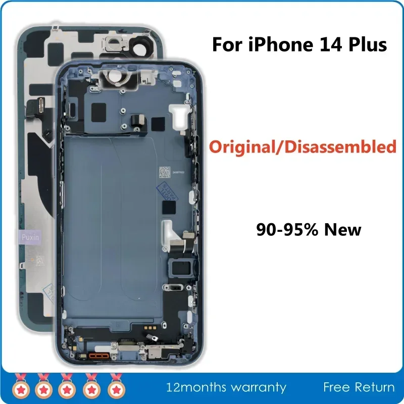 Original Disassembled Middle Frame Housing Back Glass Cover for iPhone 14Plus, NFC Wireless Charger Assembly, 92% New