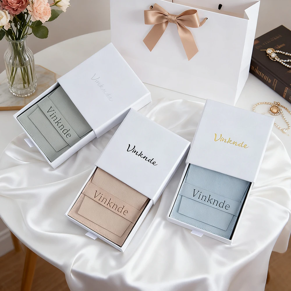 

White Sliding Drawer Jewelry Display Box Microifber Pouch Bracelets Small Velvet Bags for Necklace Bangle Packaging Gift Jewelry