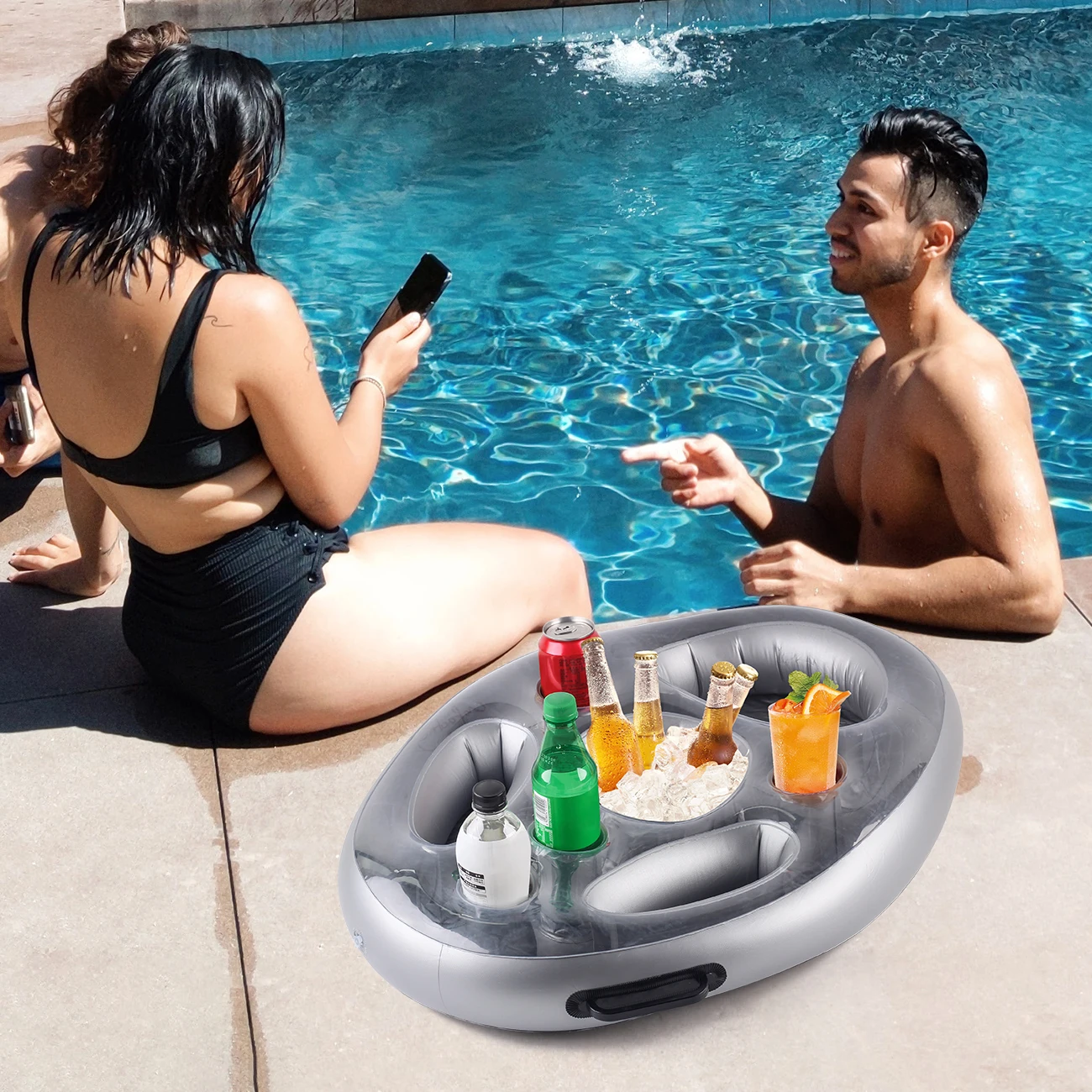 1PC Inflatable Drink Holder Thickened, Floating Cup Rack Portable Ice Tray with Cup Holder for Pool Party Summer
