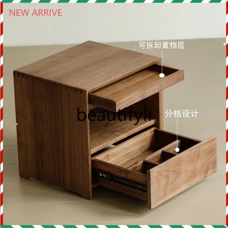 

D2520 New Chinese black walnut log bedside table Modern cherry wood storage bedside cabinet