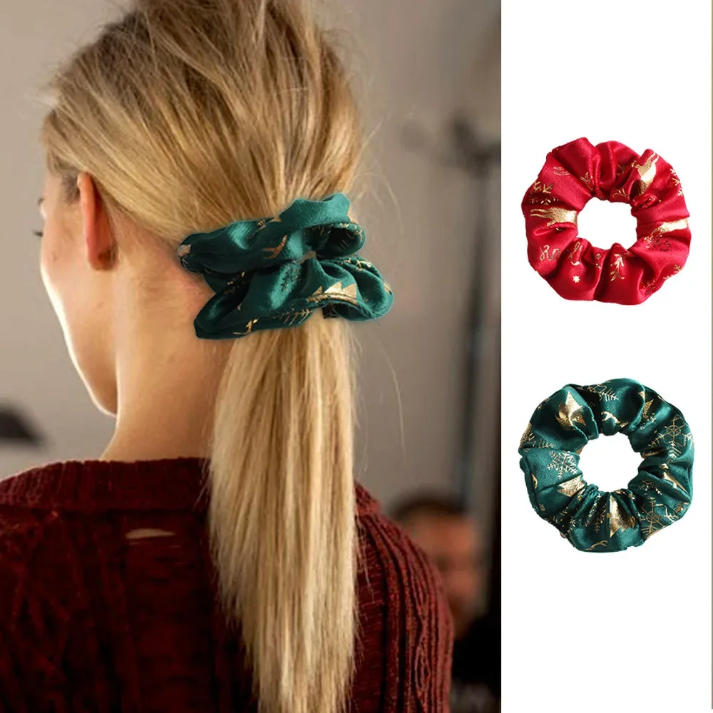 2024New Christmas large intestine hair band velvet bronzing Christmas headrope ball head hair accessories women's Christmas gift