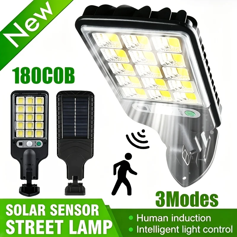 New 180COB Super Bright Outdoor Solar Wall Lamp, Support PIR Motion Sensor, Portable High Brightness Solar Street Light IP65, LED Light 3 Modes, Ideal for Garden, Courtyard, Porch Spotlights, Thanksgiving, Halloween And Christmas Gifts