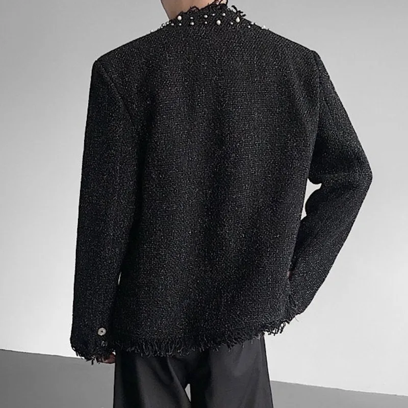 WVGA Autumn Winter New Men Metal Pearl Whiskers Trendy Collarless Short Woolen Jacket Niche Chic Casual Darkwear Coat Ins W17119