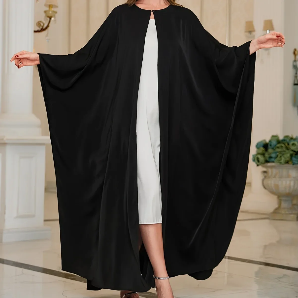 Abaya-Cardigan boutonné à col rond pour femmes musulmanes, robe arabe du Moyen-Orient, Everak, monochromatique