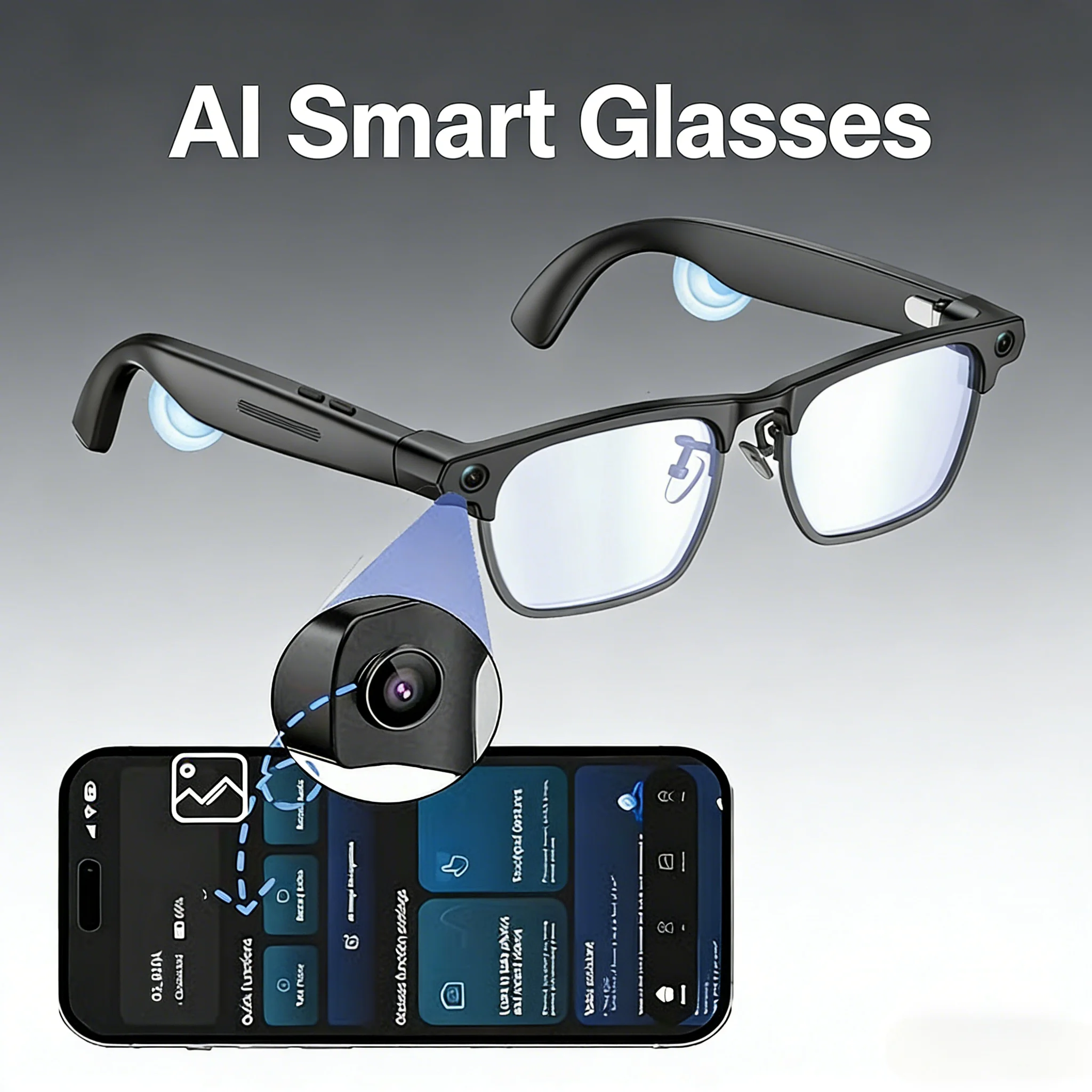 2026 New AI Smart Glasses Business Half Frame 800W Pixel HD Video Recording Real-Time Translation Bluetooth Call Wearable Device