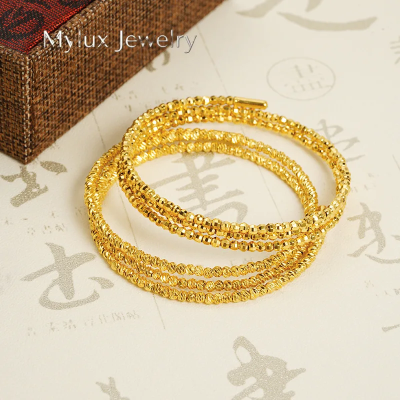 

Mylux Jewelry Luxury 24K 9999 Pure Gold real gold Tie Di Bracelet Women's Three-life III Bracelet Three-layer Bracelet