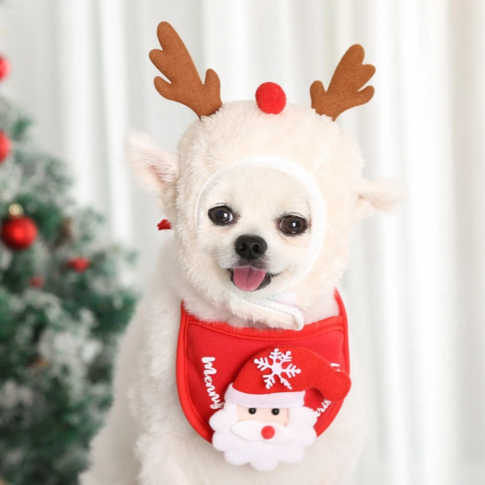 Christmas Pet Hat Cute Cartoon Antlers Saliva Towel for Dog Cat Dress Up Supplies Scarf Autumn and Winter Clothes Pet Accessory