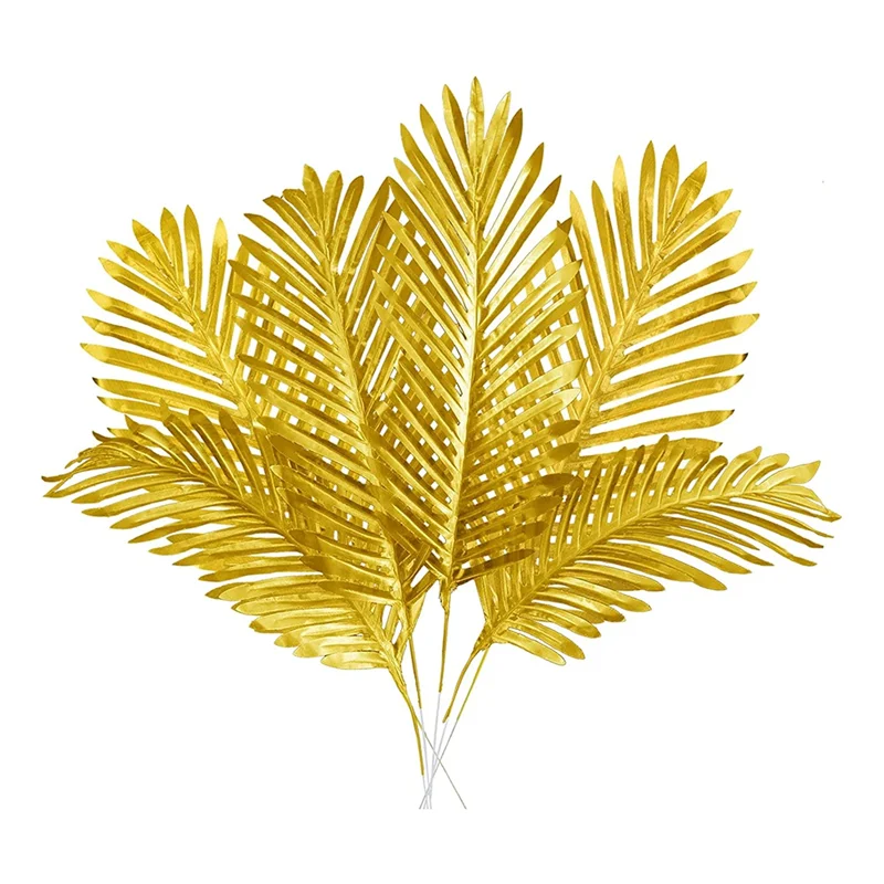 8 Pcs Artificial Gold Palm Leaves Realistic Golden Plants Leaf Gold Tropical Palm Leaf Faux Gold Leaves Decoration