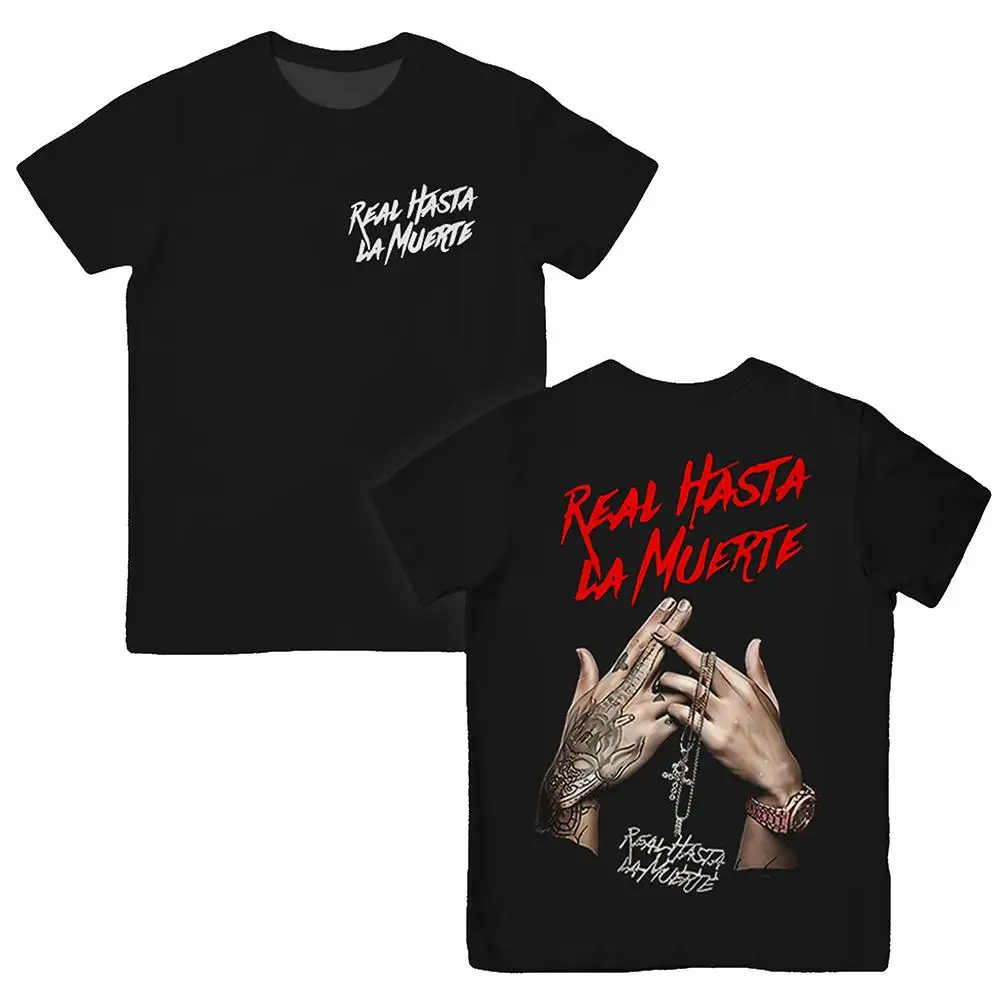 

High-street Cool Anuel AA Real Hasta La Muerte 2025 Tour T-shirt Unisex Retro Harajuku Style Top Black Crew Neck Hip-hop Apparel