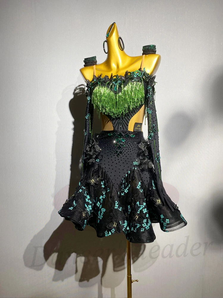 

Платье для латинских танцев для взрослых и детей, высококачественная юбка с вышивкой на заказ, на подтяжках, точная женская одежда для танго