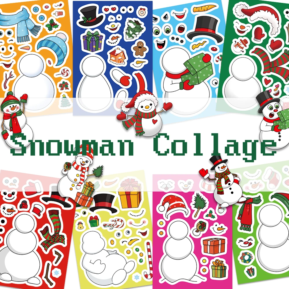 

8 листов наклейки на коллаж со снеговиком, поделки, наклейка со снеговиком, сделай сам, рождественские наклейки, зимние праздники, рождественские наклейки со снеговиком