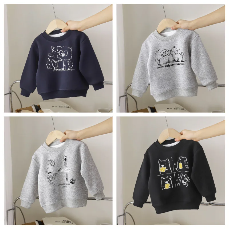 

Children's Warm Fashionable Sports Sweatshirts 3-8 Years Old Boys Girls Pullover Long Sleeve round Collar Autumn Winter Clothes