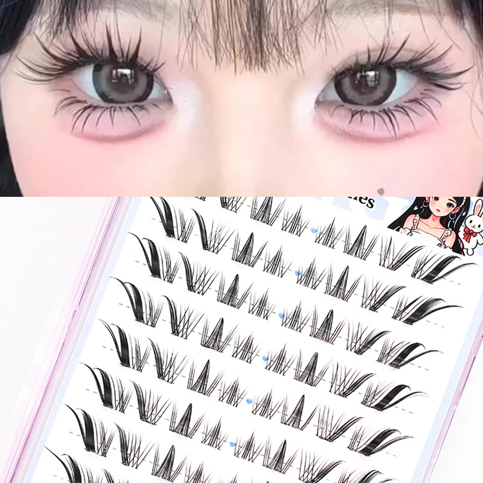 10 linhas y2k raposas segmentadas cílios postiços sem necessidade de cola extensão de cílios finos naturais em quadrinhos para festas de trabalho maquiagem de viagem