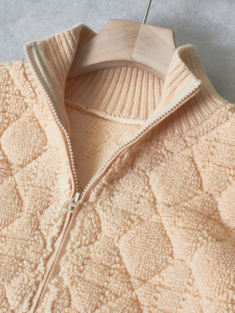 

Женский осенне-зимний новый шерстяной кардиган с воротником, свободный, ромбовидный, модный, вязаный шерстяной топ-жакет