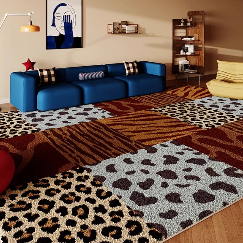 Colorful Retro Grid Living Room Decoration Carpet Cartoon Style Rugs for Bedroom Fluffy Soft Cute Plush Rug Home Thick Floor Mat