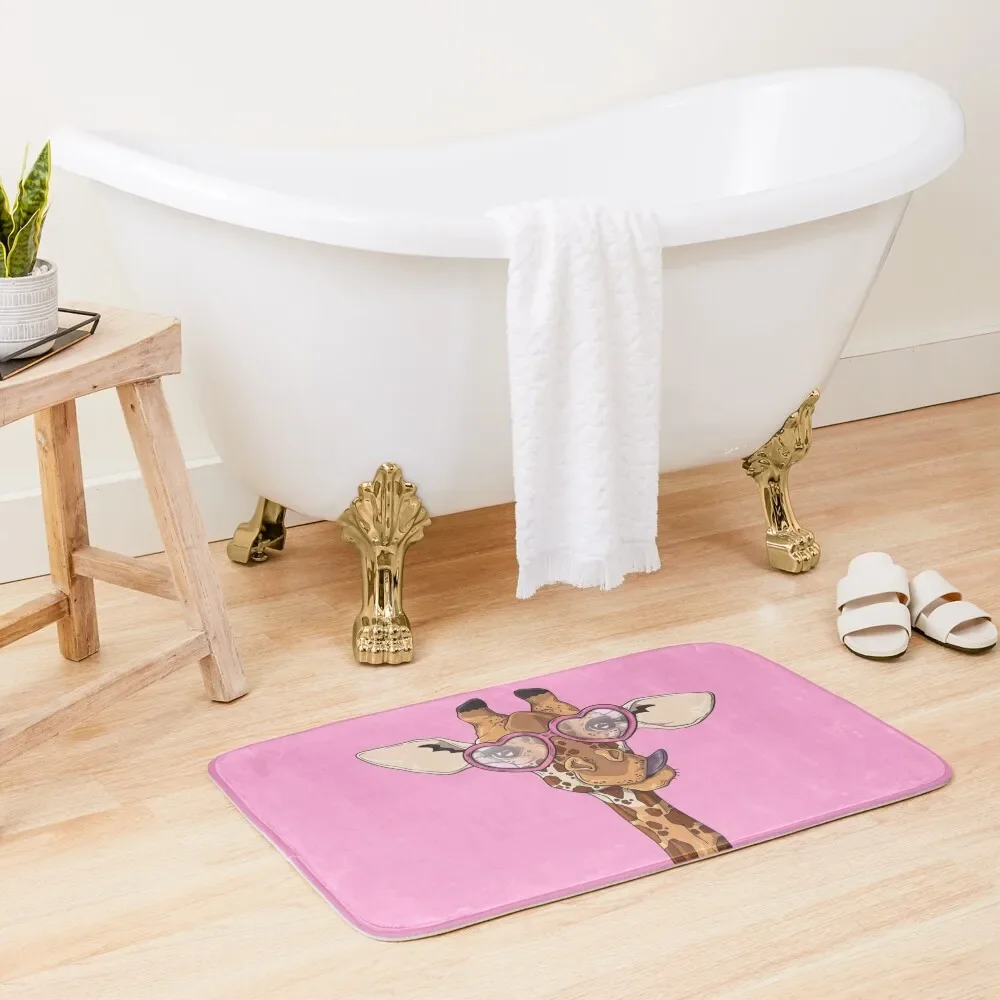 

Cute Giraffe With Pink Heart Shaped Glasses Bath Mat For Hallway On The Floor Toilet Floor Mat