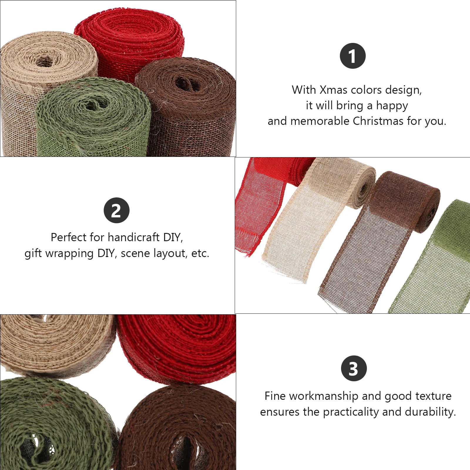 

4 Rolls Christmas Ribbon Decor Unique DIY Gift Wrapping Supplies Handicraft Scene Layout Easy to Use Store Gift Wrapping Ribbon