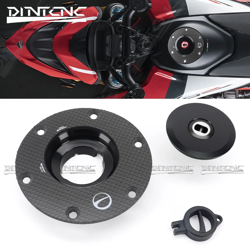 

For DUCATI HYPERMOTARD 950/SP 950SP 2019-2023 Carbon Fiber Fuel Tank Cap CNC Quick Release Anti-Theft Lock Cover Kit Accessories