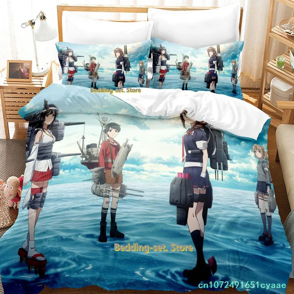 New Kantai Collection Bedding Set Cartoon Anime three-piece Set Adult Kid Bedroom Duvetcover Sets 3D Kawaii Girl Twin Set