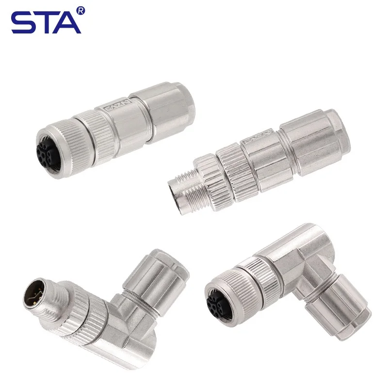 M12 Ethernet Network Connector X Code 8 Pin Male Female Straight/Angled Metal Assembled Plug IP67 Waterproof Data Signal CAT6A
