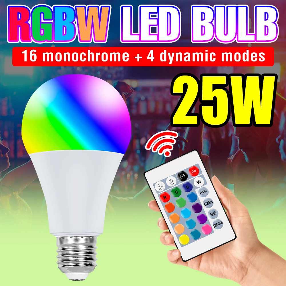 

25W LED RGB Bulb E27/E26 Lamp 220V IR Remote Control Colorful Smart Light Bulb 110V For Home Bedroom Party Decora 5W 10W 15W 20W