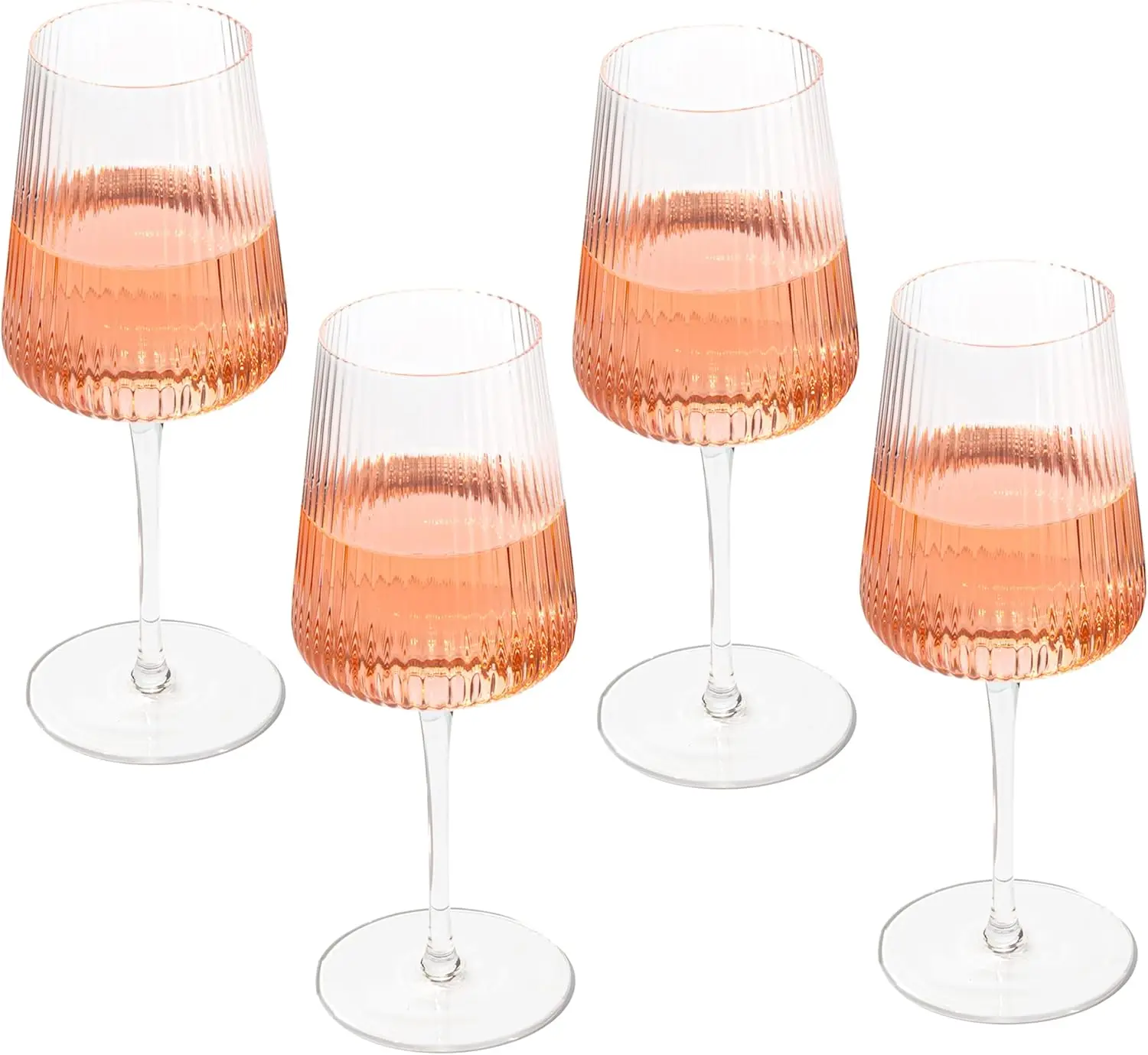 

Modern Wine Glasses 17 oz Glassware, Set of 4, Unique Fluted Glassware with Vintage Ripple Texture, Art Deco Red or Whit