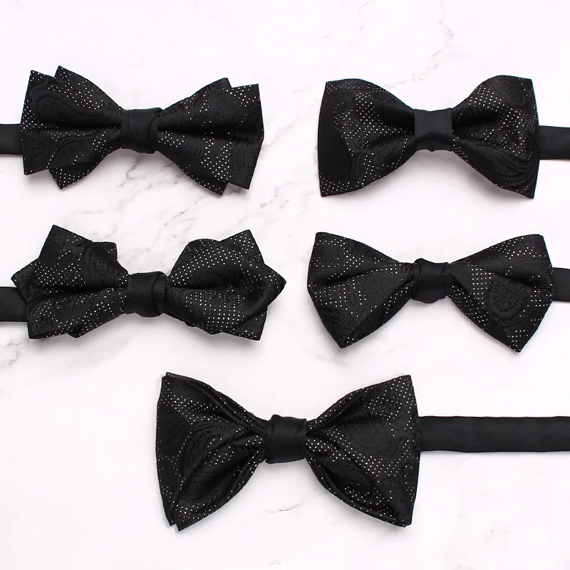 Men's Black Spot Business Fashion Retro Double Square Towel Banquet Pocket Towel Bow Tie