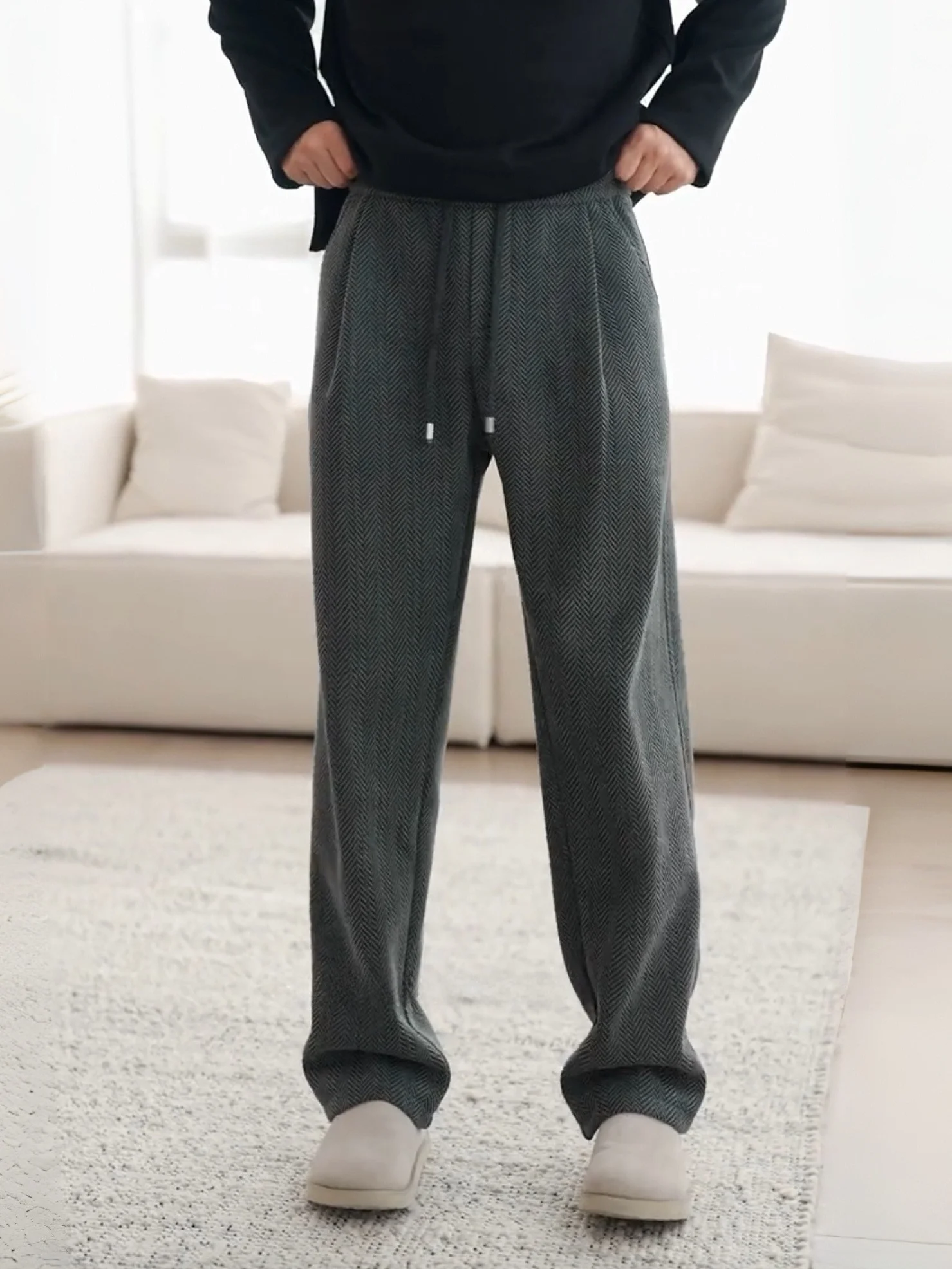 

Мужские зимние утепленные брюки прямого кроя на флисовой подкладке, повседневные спортивные штаны для активного отдыха, ретро-стиль, с узором «пшеничный колос»