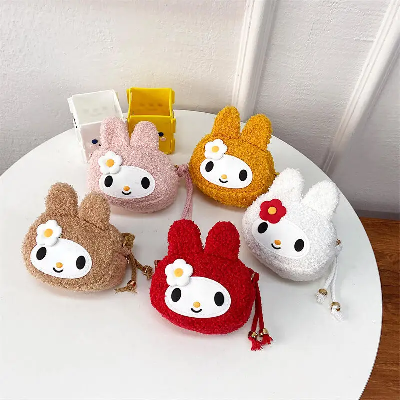 Leuke cartoon Sanrio Melody pluche crossbody tas Konijnvormige portemonnee Meisjes modieuze en veelzijdige telefoontas Cadeaugroothandel
