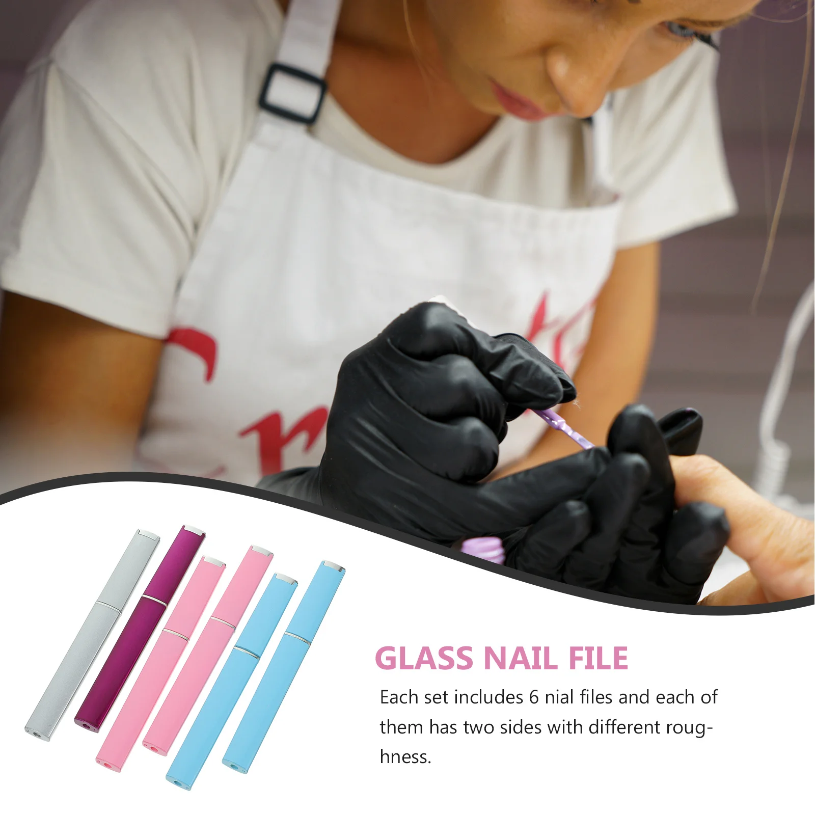 

6Pcs Nail File Kit Glass Smooth Shaping Tool Colorful Double Sided for Natural Artificial Nails with Case Nail Files