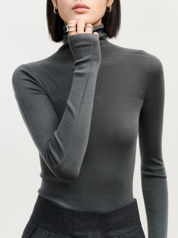 MooQ-Pull à col roulé à manches longues pour femme, style minimaliste, tout assressenti, décontracté, monochrome, automne, nouvelle mode, Y-2024, 16O2965