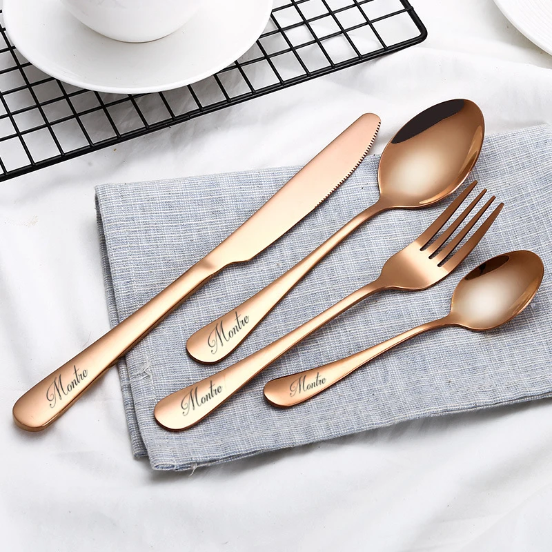 Custom Fork Spoon Knife Set Dinnerware Utensil Party Wedding Gift for Her Him Girlfriend Wife Cutlery Stainless Steel Engraved