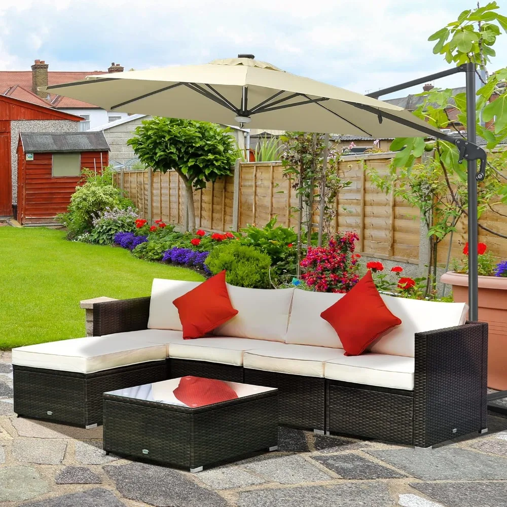 

6 Piece Patio Furniture Set Outdoor Wicker Conversation Set All Weather PE Rattan Sectional Sofa Set with Ottoman Garden Sofas