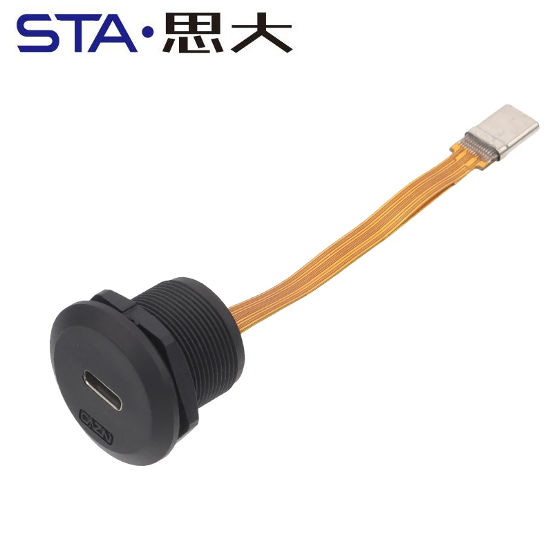 FPC With Cap TYPE-C Panel Female Socket 20cm Length Front Installation Male Straight Plug with Thread USB3.1 Circular Connector