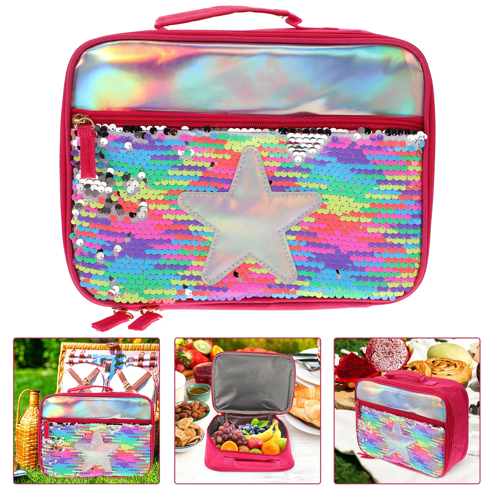 

1Pcs Lunch Bag Sequin Portable Insulated Waterproof Lightweight Heat Retaining Picnic Bento Storage Tote Lunch Bag