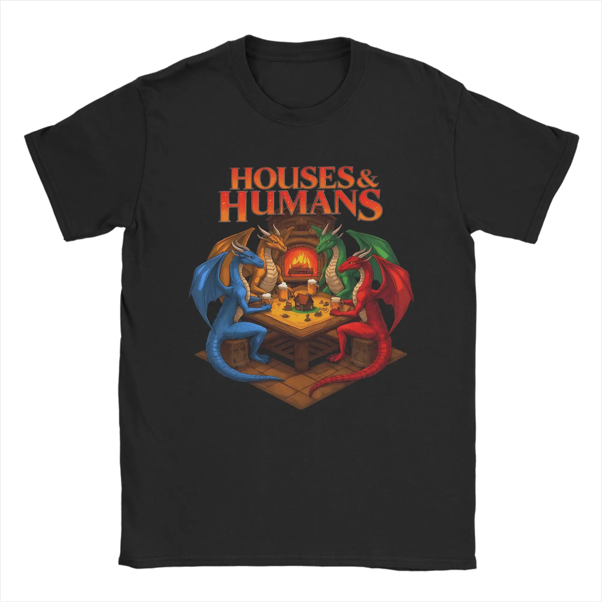 Streetwear Houses And Humans Tavern Night  T-Shirt Men's 100%Cotton Short Sleeve DnD Crewneck Summer Tops