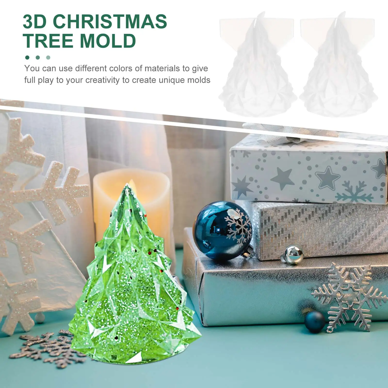 2pcs Silicone Christmas Tree Molds Diy Resin Non-Stick 3D Night Light Desktop Ornament Craft Xmas Lamp Mould Epoxy