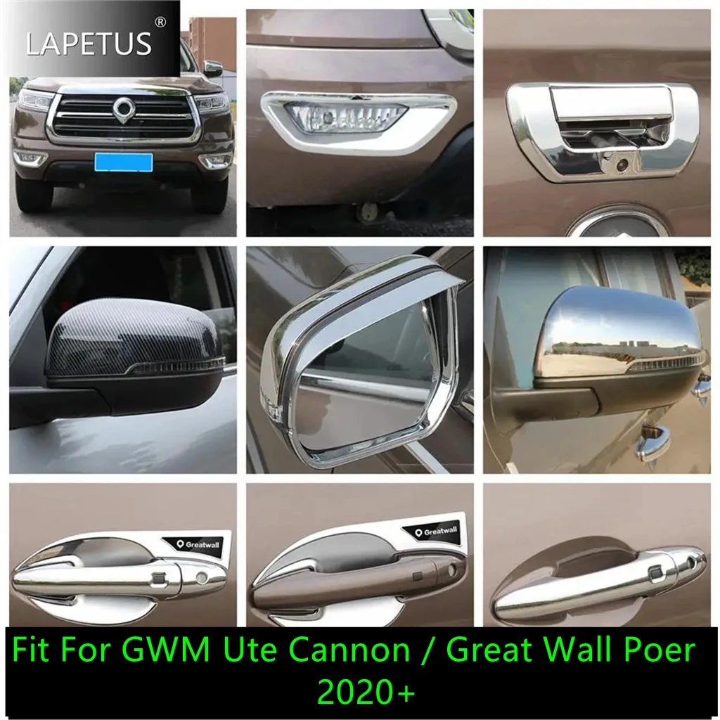 

For GWM Ute Cannon / Great Wall Poer 2020 - 2022 Car Front Foglamp / Rearview Mirror / Handle Bowl Cover Trim Chrome Accessories