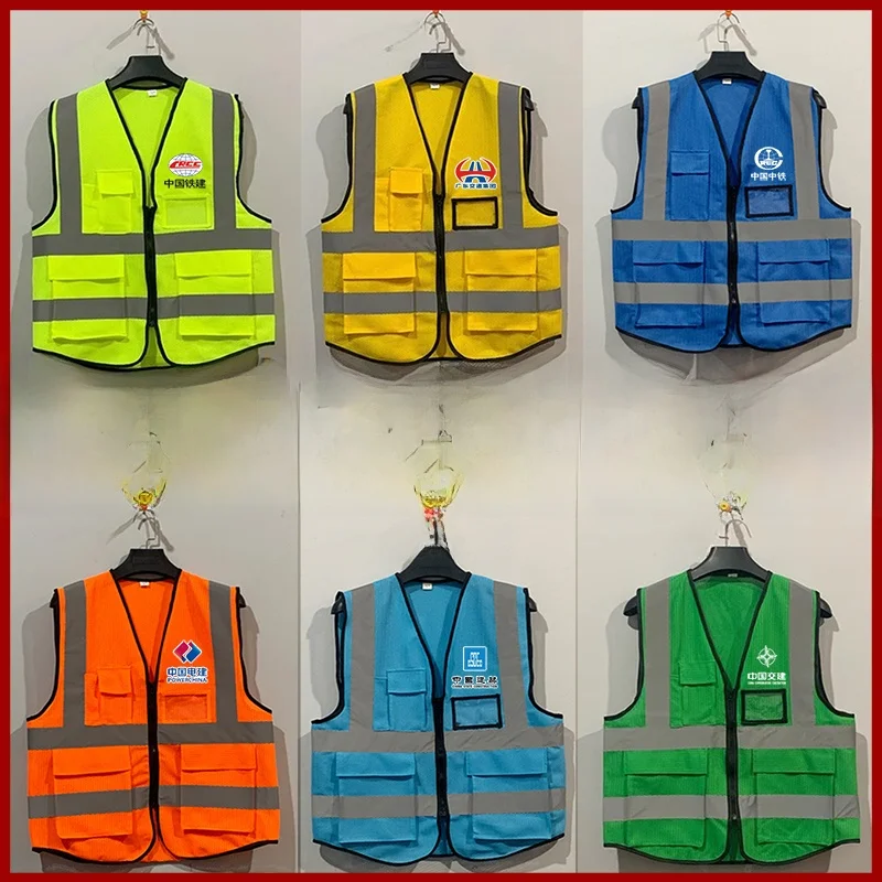Reflective Safety Vest Construction Site Multi-Pocket Workwear High Visibility Vest for Traffic And Cleaning Workers