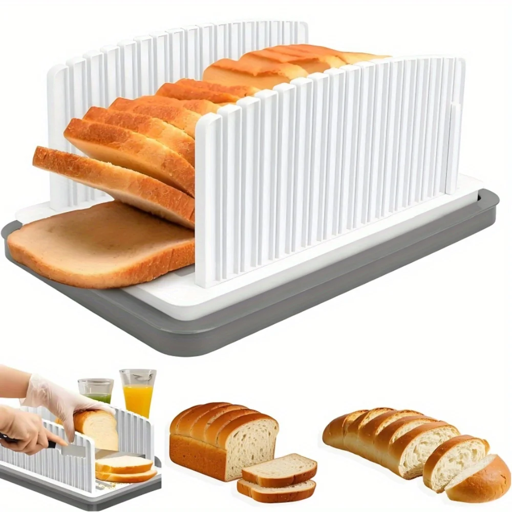 

E2 Adjustable Bread Slicer with Crumb Tray, Folding and Adjustable Manual Handhold Homemade Slicer, Multifunctional Bread Slicer