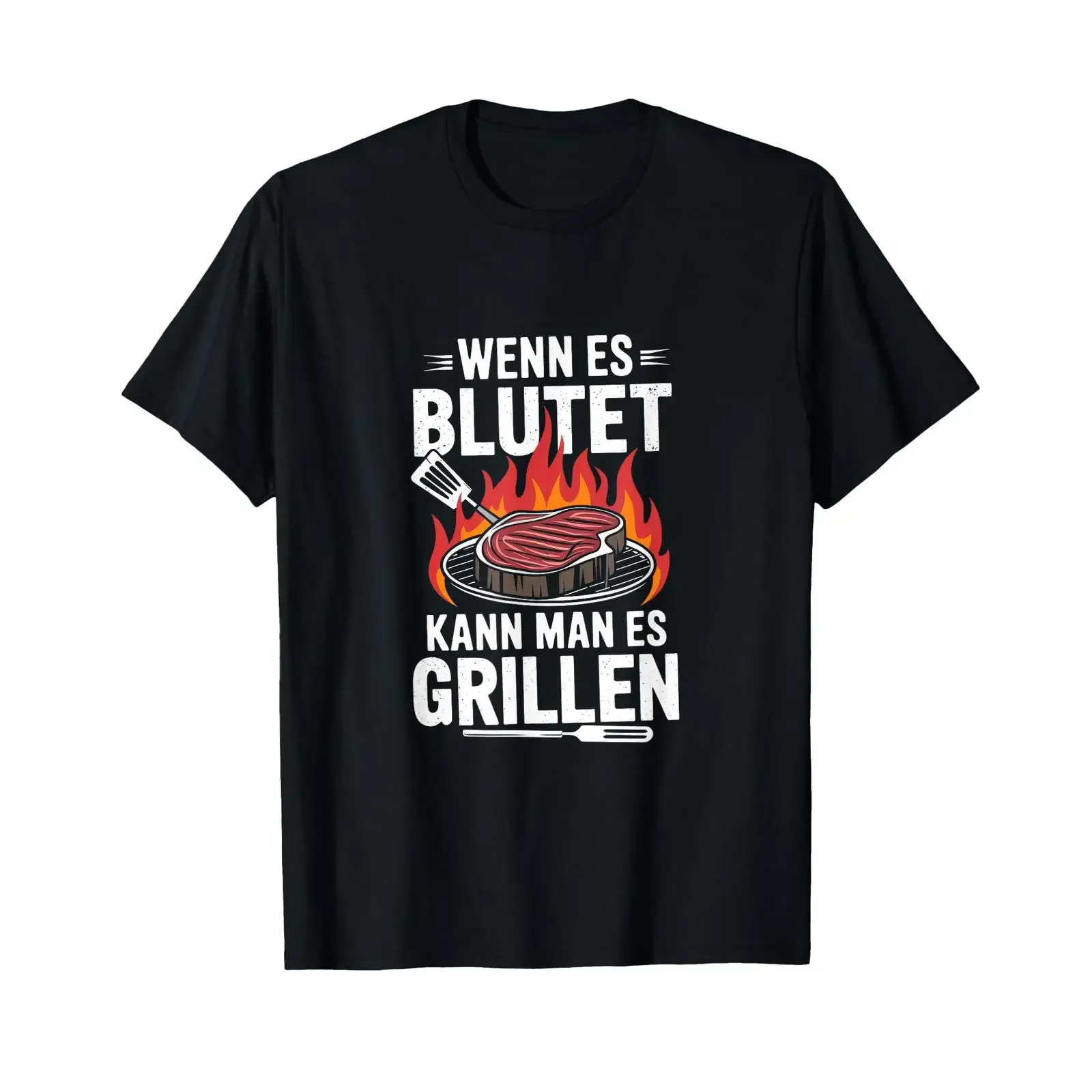 Sponsored Ad T Shirt with German Text quot Wenn Es Blutet Kann Man Grill Language black S vintage Washed Comfortable Versatile