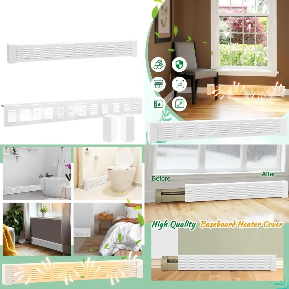 

White 5ft Baseboard Heater Covers with Left and Right Ends for Radiant Heating Systems in Bathrooms